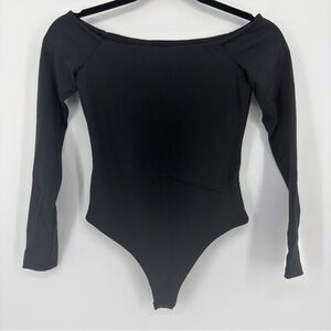 Nuuds Bodysuit XS Black Long Sleeve Off Shoulder Stretch Nylon